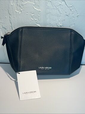 laura mercier Black Textured Makeup Pouch with Silver Logo NWT